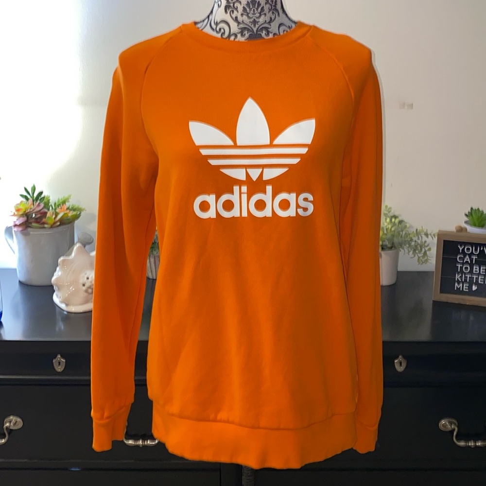 Adidas Originals Orange & White Sweatshirt Graphic Logo Size Small